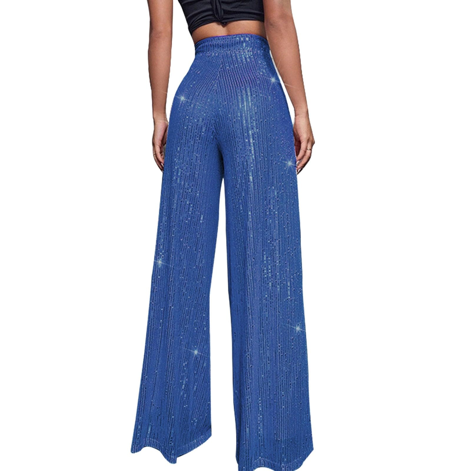 Pantaloni Palazzo Donna Vita Alta Elegante con Paillettes Pantaloni a Zampa Brillantini Morbidi Comodi da Danza Pantalone Glitter Leggeri Larghi Elasticizzati Casual per Ballo Feste e Carnevale