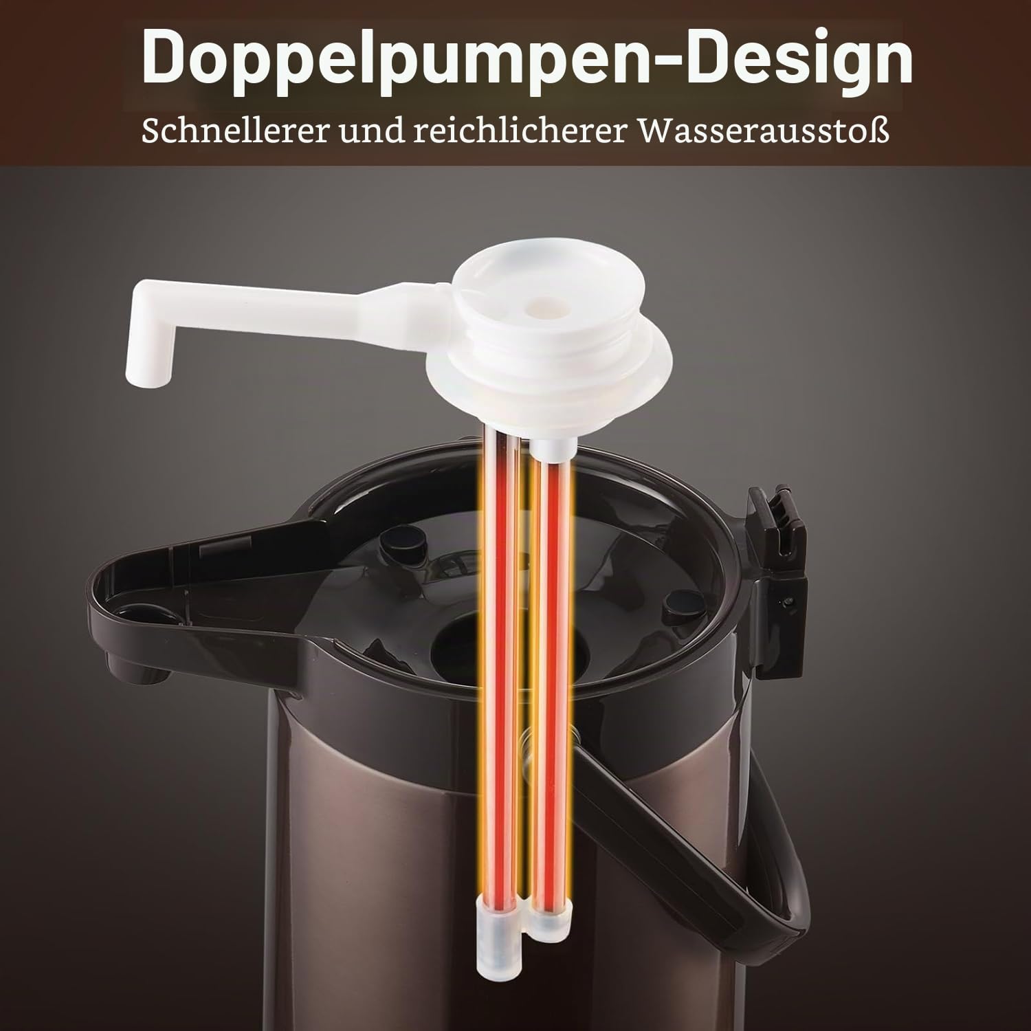 ParaCity Verbesserte Airpot-Kaffeekaraffe 2,5 l mit Doppelpumpe, 316 Edelstahl Isoliert, Drehbarer Lazy Susan Boden, Für Heiße und Kalte Getränke
