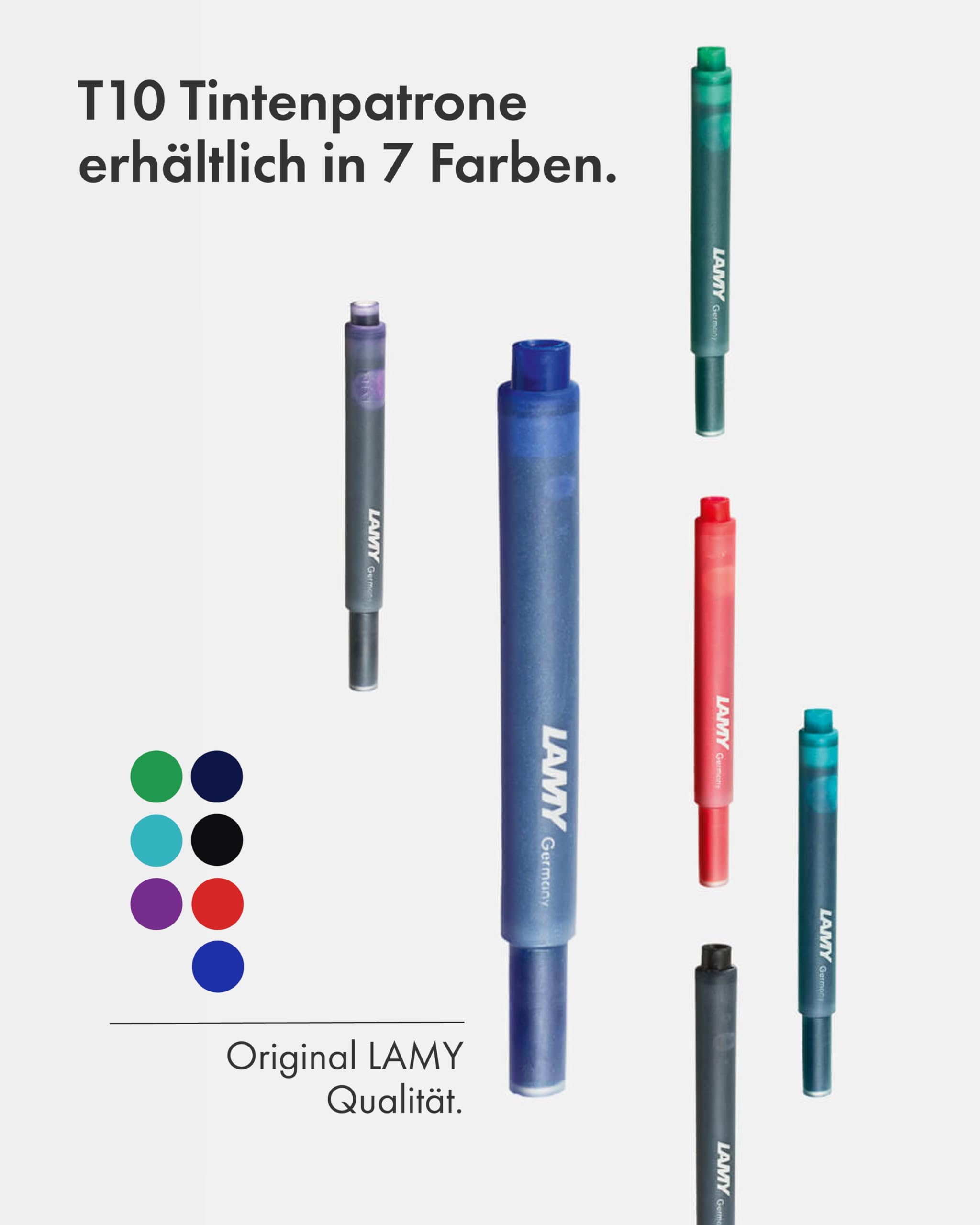 LAMY T10 zestaw 7 wkładów atramentowych z dużym zapasem atramentu – odpowiednie do wszystkich modeli piór wiecznych Lamy – pojemność 1,25 ml na wkład – 5 sztuk w opakowaniu
