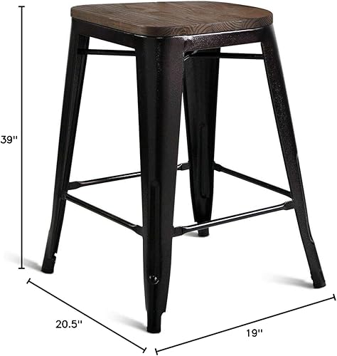 Miniatura 2 de Juego de 2 sillas rústicas de madera de cobre y metal para mostrador de cocina, comedor y bar