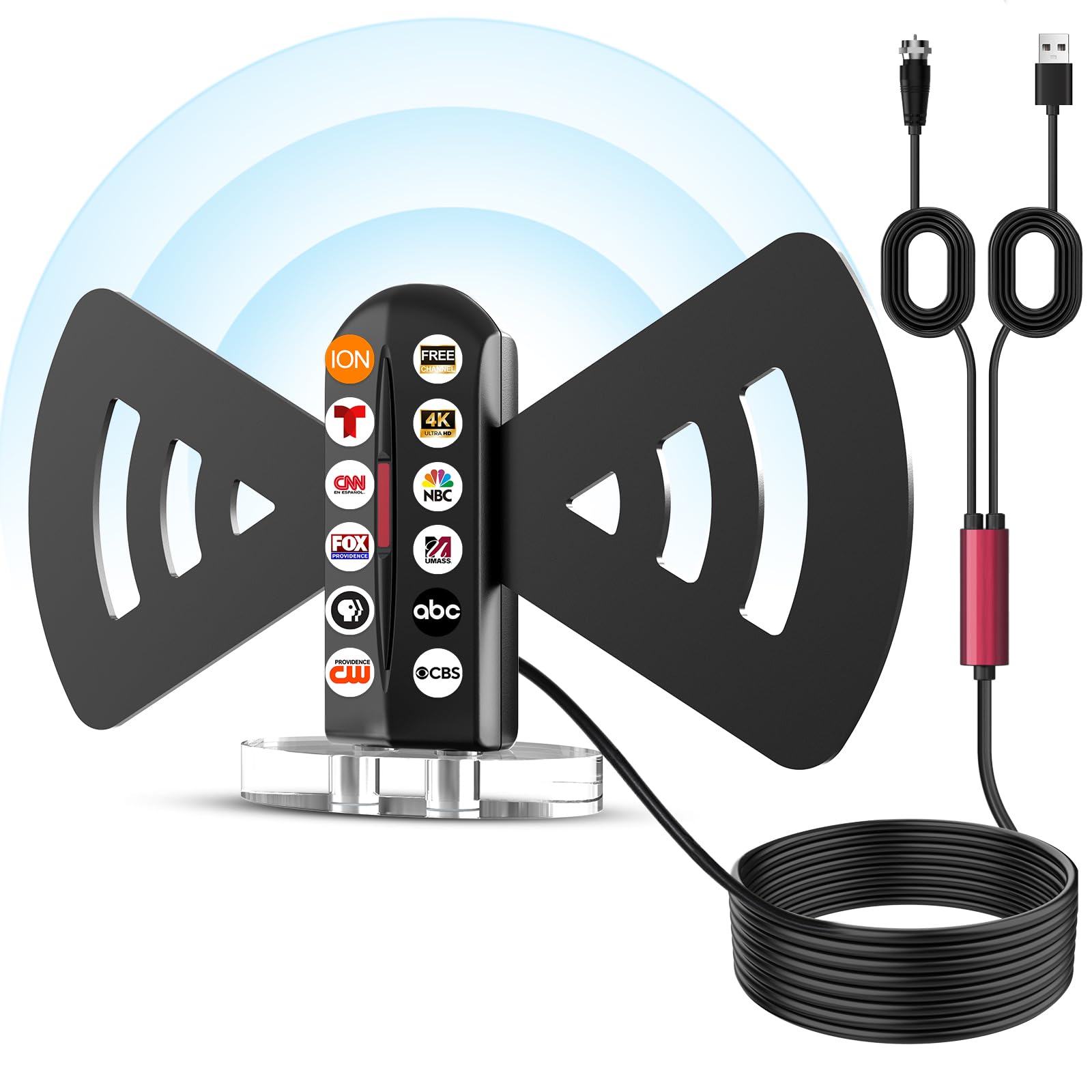Antena de TV 2026 para Smart TV, antena digital de recepción de 360° de largo alcance con base magnética para canales locales en interiores y exteriores, soporta 4K 1080p, cable de 9.84 pies, fácil