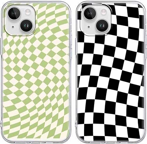 Paquete de 2 fundas de teléfono con diseño a cuadros torcidos para iPhone 1314 de 6.1 pulgadas, diseño de cuadrícula transparente, funda de silicona