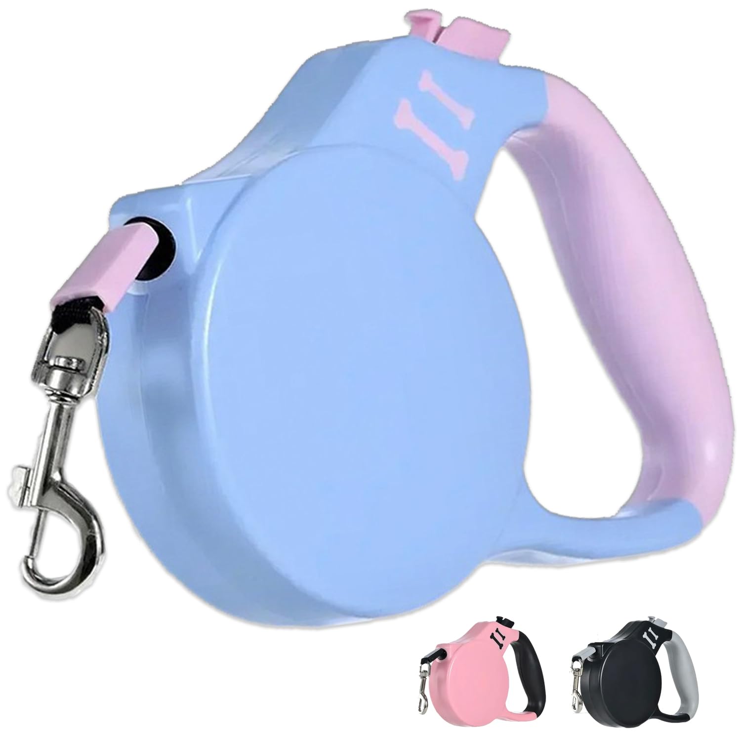 Retractable Dog Lead - 5M/16FT Extendable Dog Lead with Strong Nylon Tape - 360° Tangle-Free Retractable Dog Leads for Up to 25 kg Dogs - One-Handed Brake, Pause, Lock - Dog Leash - Pink and Blue