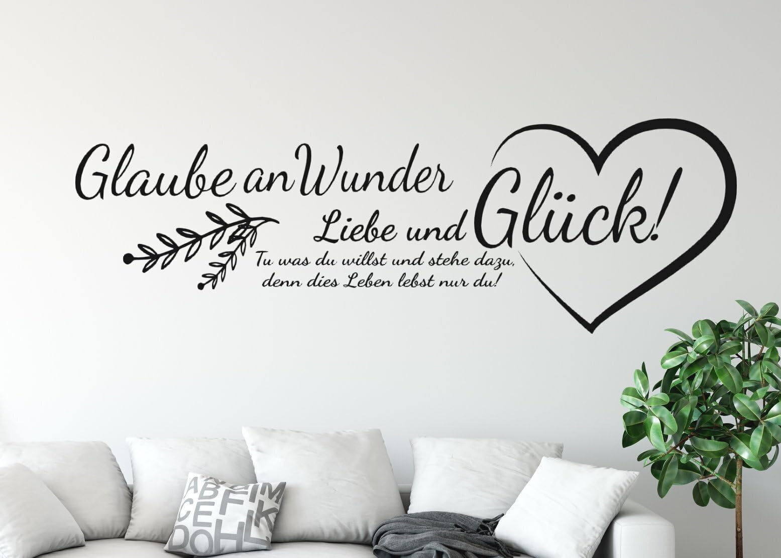 tjapalo® pk229 Spruch Wandtattoo Glaube an Wunder Liebe und Glück wandtattoo wohnzimmer sprüche Wandtattoo zitat Wandsticker Flur und Diele, Farbe: Schwarz, Größe: B180xH58cm