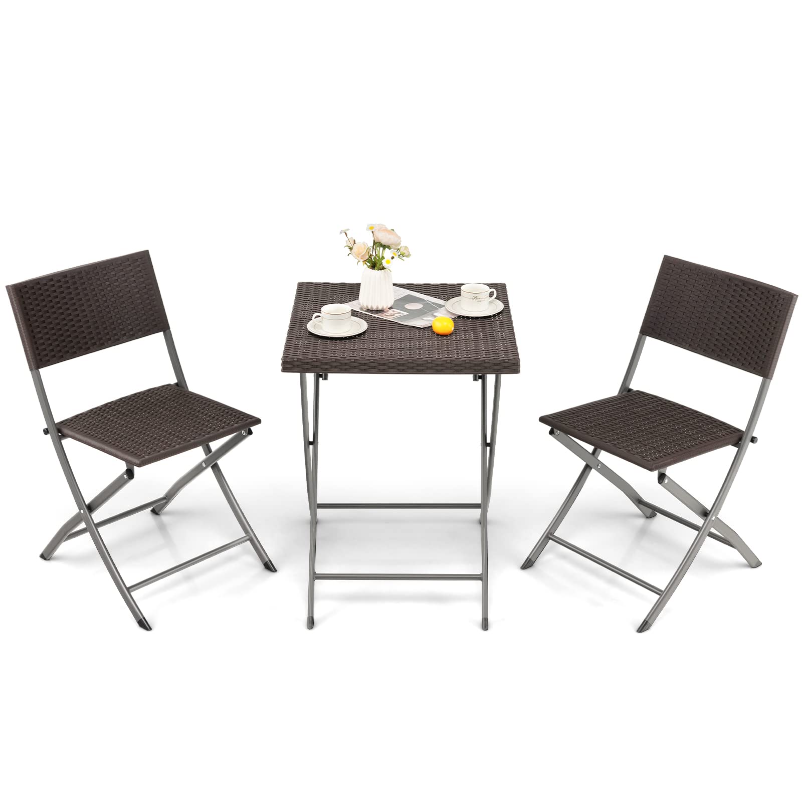 COSTWAY 3-delige bistroset inklapbaar, 2 tuinstoelen en bijzettafel COSTWAY 3-delige bistroset inklapbaar, 2 tuinstoelen en bijzettafel