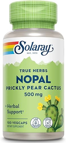 SOLARAY Nopal - Cactus de tuna de 500 mg, con fibra dietética natural, antioxidantes, carotenoides y otros nutrientes, vegano, garantía de