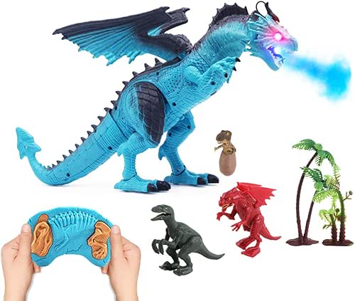 deAO Dinosaure télécommandé pouvant Marcher, rugir, cracher du feu et