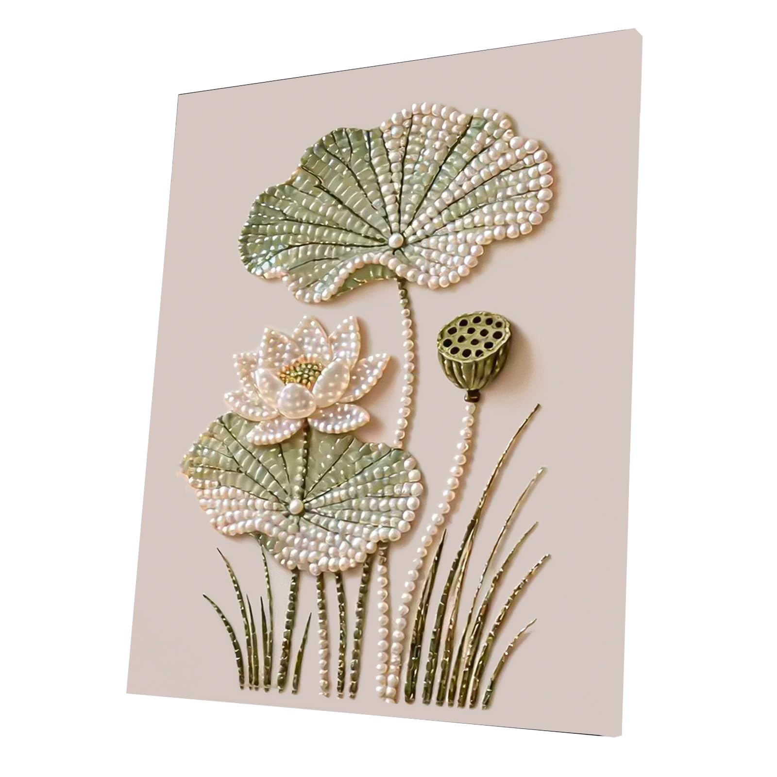 Pearl Painting Kit for Adults, Pearl Art - 3D DIY Diamond Art with Wooden Frame, Sparkling Gemstone Craft for Home Wall Decor, Beginner-Friendly Gift for Women(Lotus)(40 * 50cm)