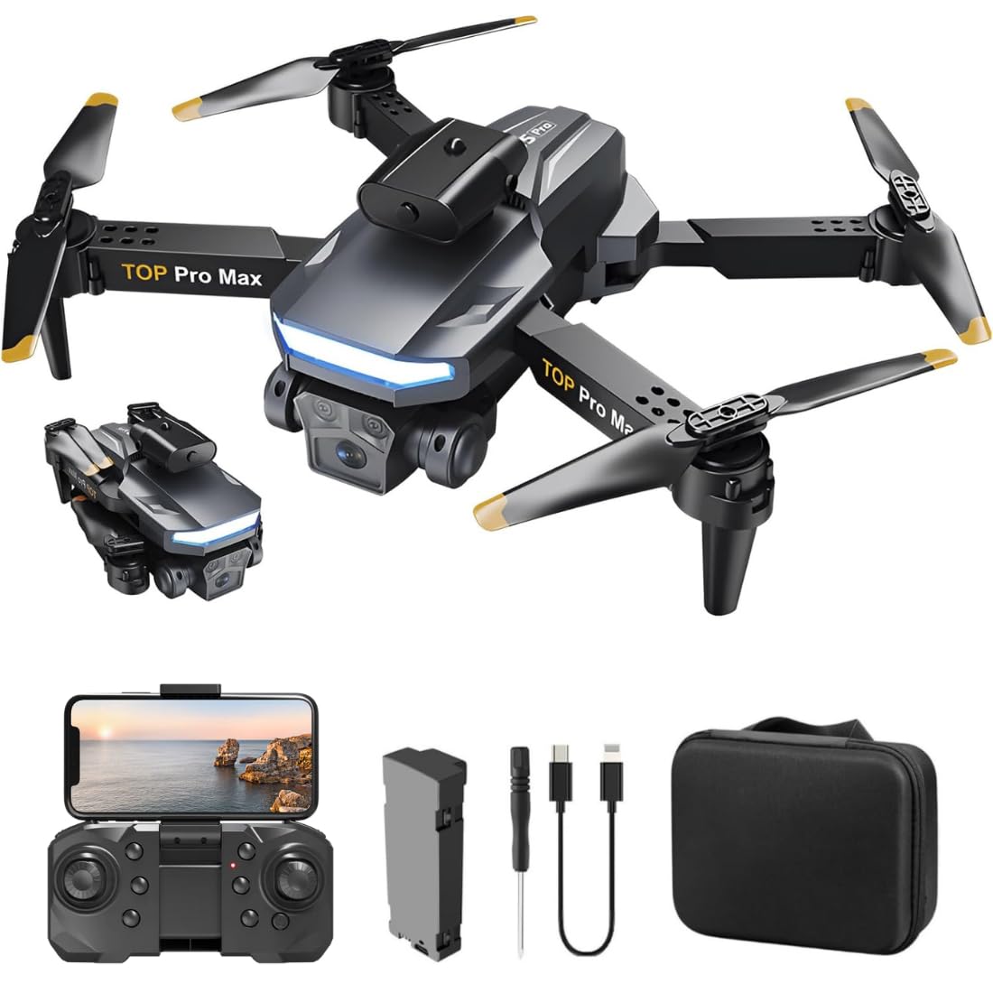 SUIZWMOU Drone With 4K 1080P HD Dual Camera One Key Start, Emergency Stop, Headless Mode, Carrying Case, 5G Wifi Fpv Obstacles Avoidance, 360° Flip With Aerial Photography Drone Multicolor