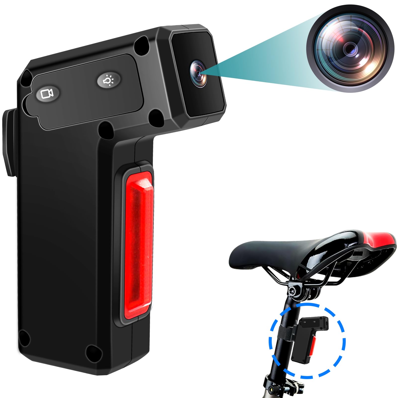 Action Cam Moto 1080P Grandangolo IPX3, Dashcam con Fanale 3 Modalità | Batteria 3500mAh (19h), 512GB SD, registrazione in loop, fascette incluse, per bici/moto