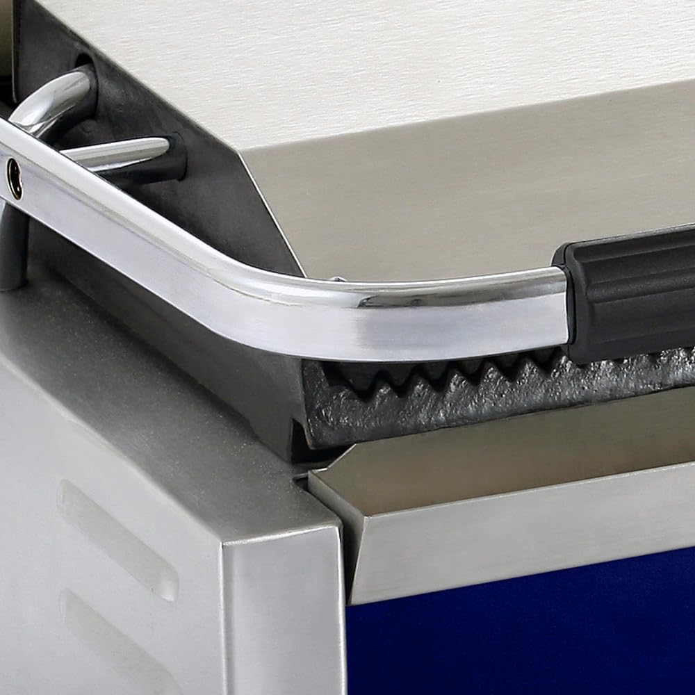 MBH – Grill Eléctrico Profesional WORLDMAI 44 x 41 cm con Placas Acanaladas para Hostelería. Plancha Sandwichera Panini de Contacto para Bar y Restaurante.