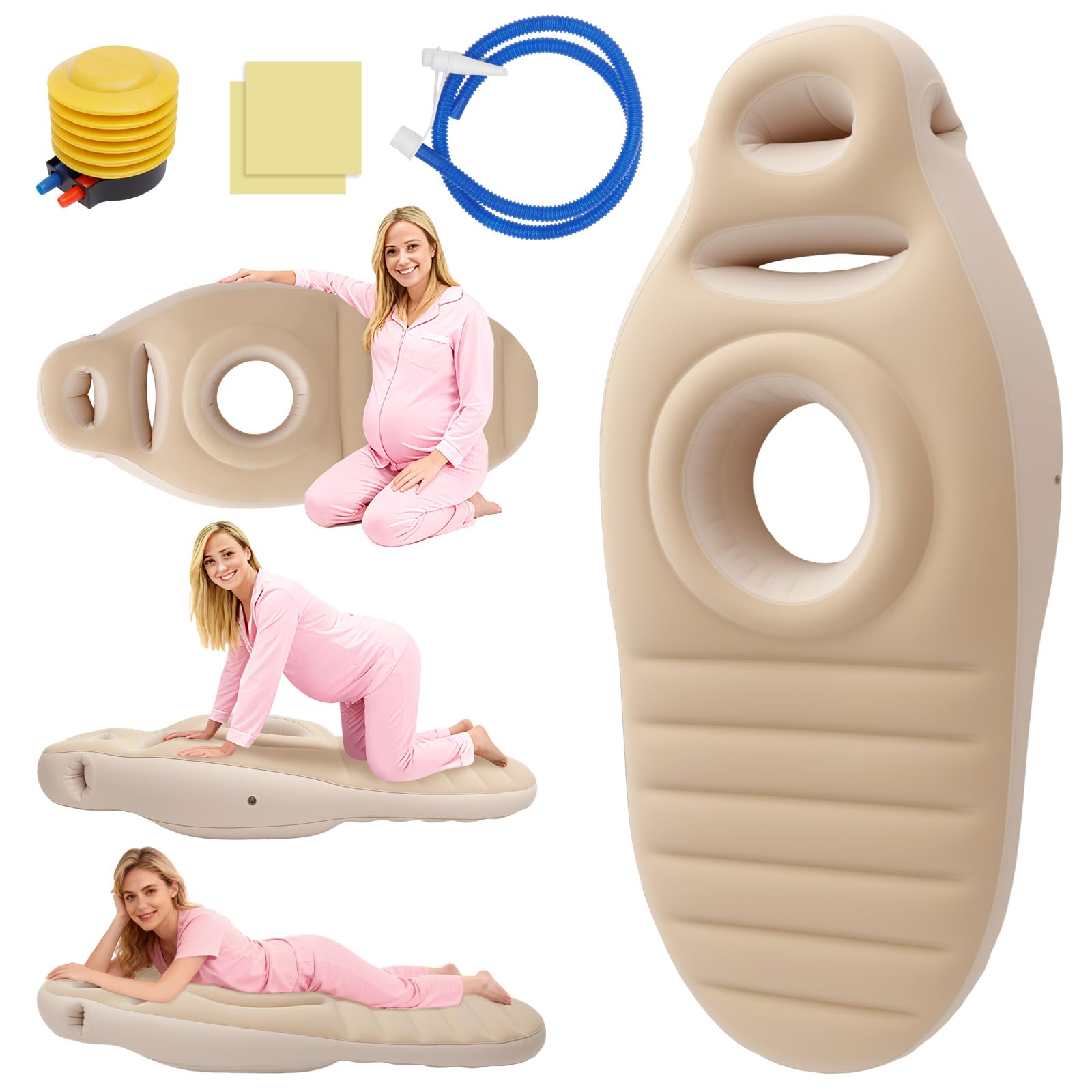 Pregnancy Pillow Mattress with Hole for Sleeping PVC Inflatable Maternity & Body Cushion with Pump Bump Support Tummy Nest Belly Pillow Maternity Airbed for Stomach Sleepers, Pregnancy Pool Float