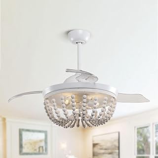 Parrot Uncle 42" Farmhouse Foldable 3-Blade Wood Beaded Fandelier Ceiling Fan with Remote