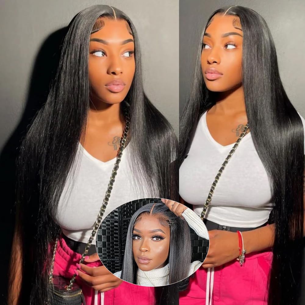 32 Inch Wear and Go Glueless Wig for Beginners Wigs Glueless Wigs Human Hair Pre Plucked Pre Cut Straight Lace Front Wigs Human Hair 13x4 Lace Frontal Wigs Human Hair 180% Density Glueless HD Transparent Lace Front Wigs Human Hair