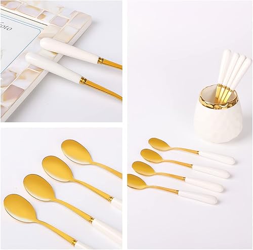 Miniatura 7 de Juego de cucharas de café, tarro de cerámica con 8 cucharas pequeñas para café, té, helado, pastel, juego de cubiertos, juego de cucharas de café 8