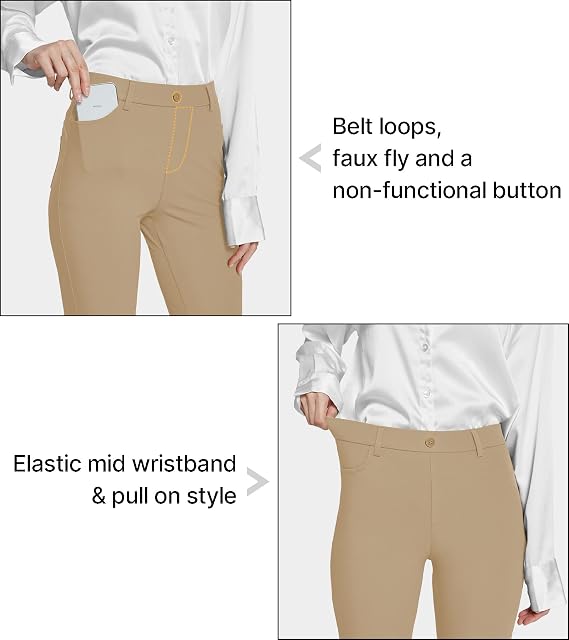 Thapower Women's Yoga Dress Pants Stretch Business Casual Work Slacks Office Golf Trousers Pants Straight Leg 4 Pockets
