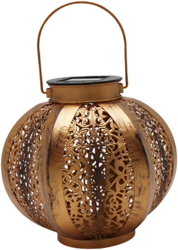 Solar Powered Decorative Iron Hanging Light Outdoor Hollow Pumpkin Lantern for Garden Patio and Porch Creates Warm Atmosphere Led Solar Lanterns