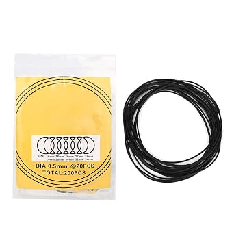 Rubber Watch Gasket Replacement Kit, 200pcs, Black, 10 Types, 0.5mm, 16-34mm, Waterproof O-Ring Seals