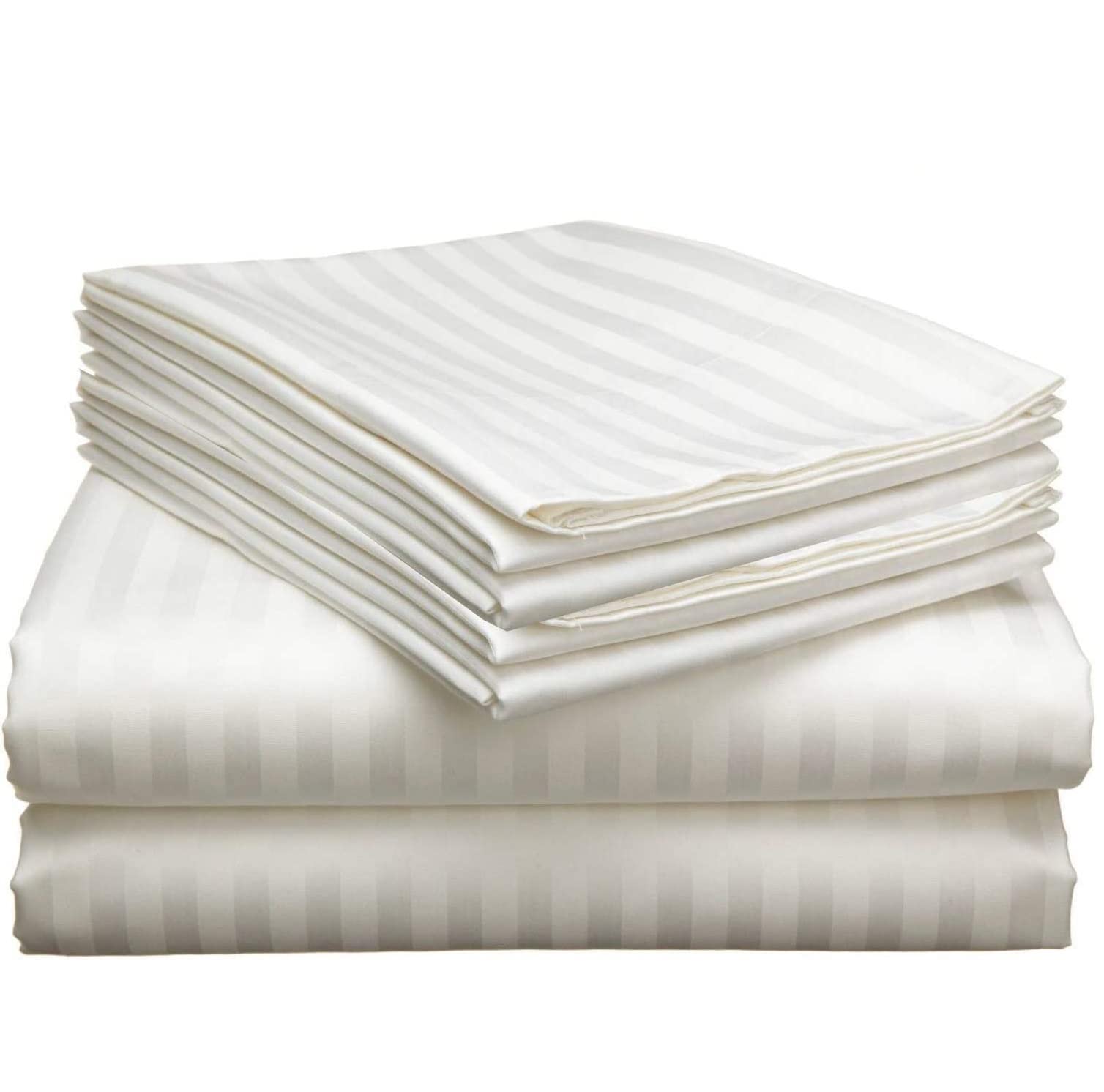 MD Home Decore 6 Piece Sheet Set - 100% Cotton 18 Inch Deep Pocket - Breathable - 400-Thread-Count Ultra-Soft Rich Cotton Bedding Sheets & Pillowcases - Ivory Stripe, Full Size