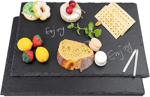 2 tablas de pizarra de 16 x 10 pulgadas para aperitivos de queso de carne, bandeja de plato para servir tablas de piedra con 2 tizas para