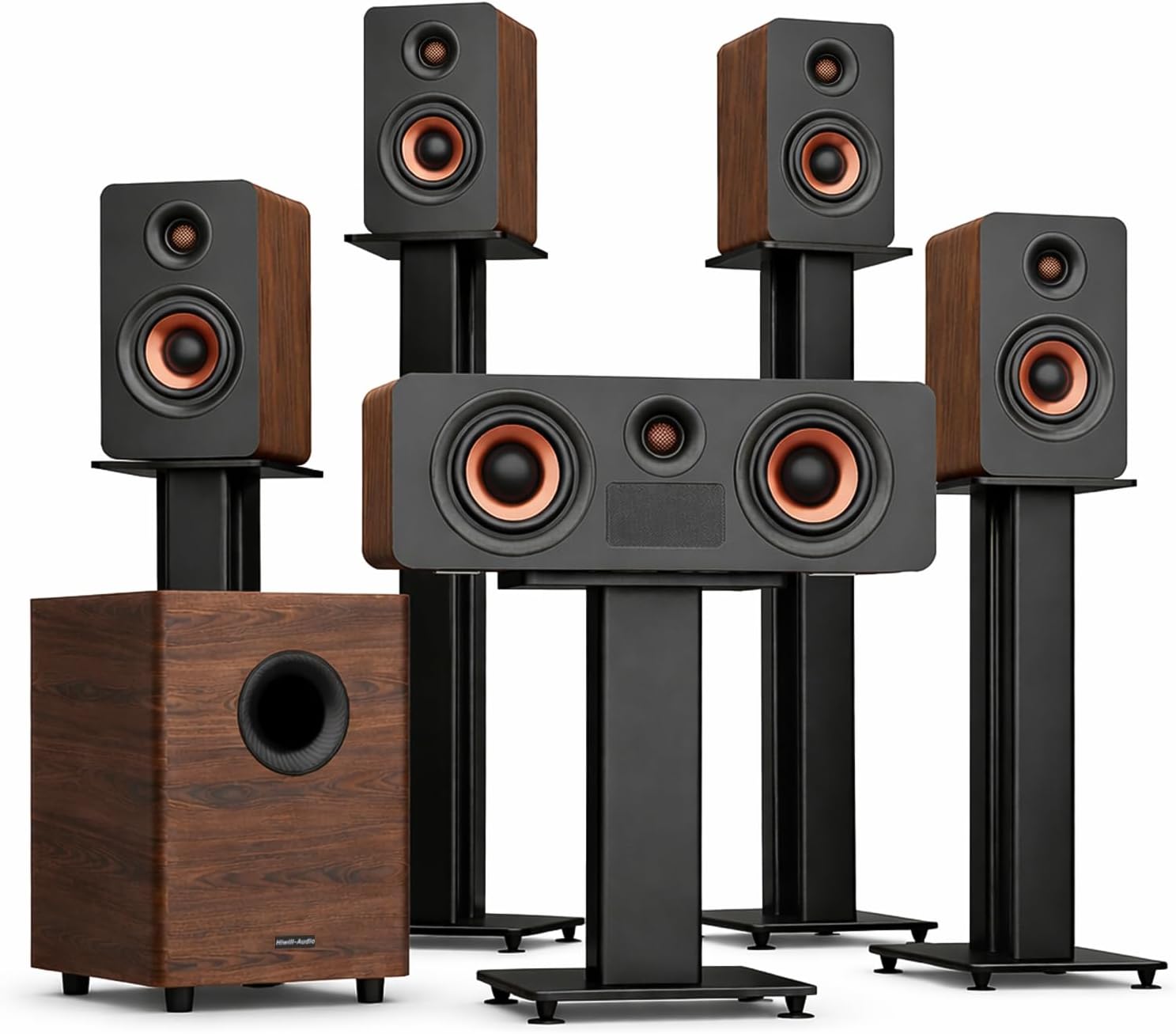 Wooden 5.1.2 Virtual Surround Sound System, 4 Surround Speakers Wired, 400W Peak Power, Sound Bars for Smart TV w/Subwoofer, 5.25 Deep Bass, Home Theater TV System, ARC/OPT/BT/AUX, HiPulse N512