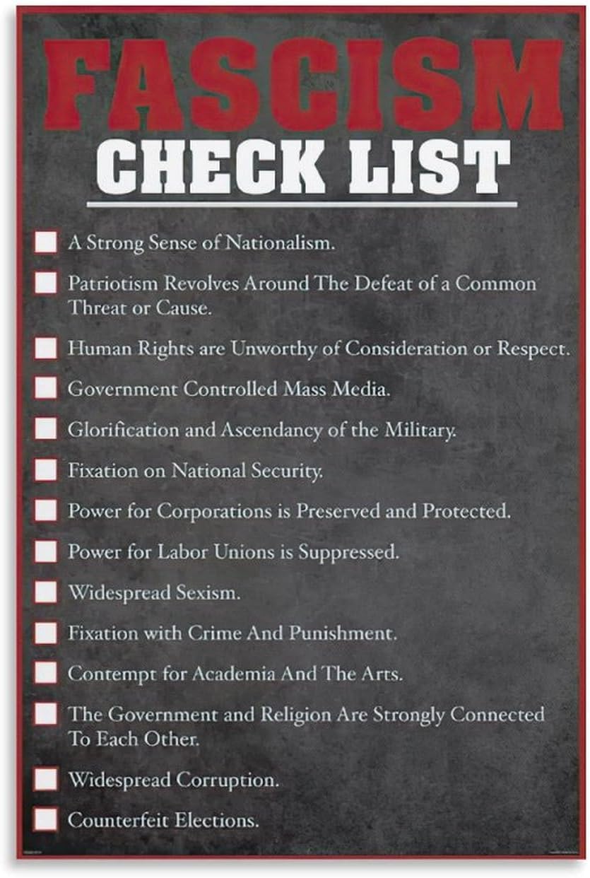 Kwqdozf As Pic Fascism Checklist Poster Fun Wall Decor Nationalist Decorative Art Metal Ti