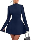 Women's Elegant Long Sleeve Mock Neck Backless A-line Party Mini Dress