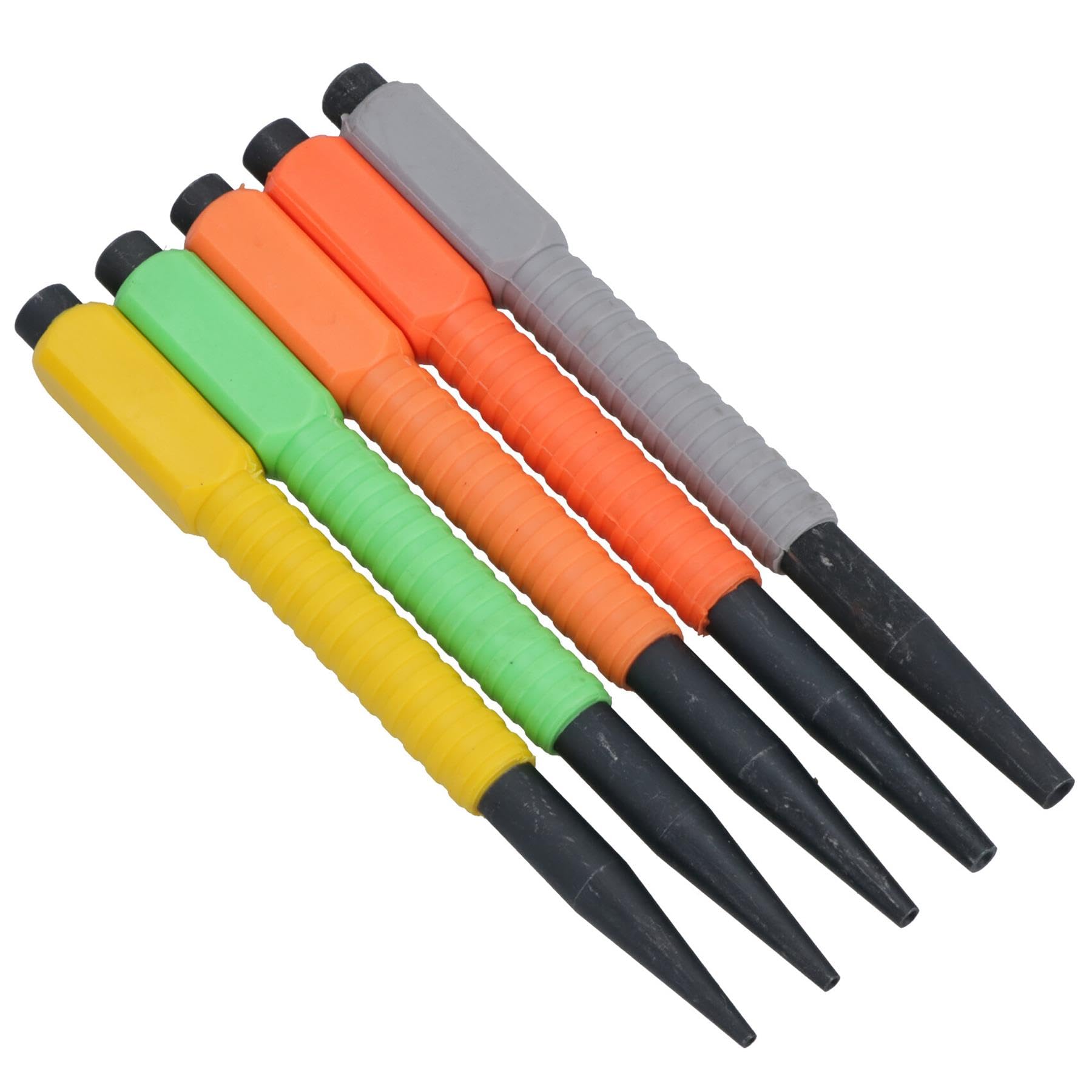 5pc Nail Punch Coloured Set 1.6-4.8mm Soft Grip Hollow End Steel TE976