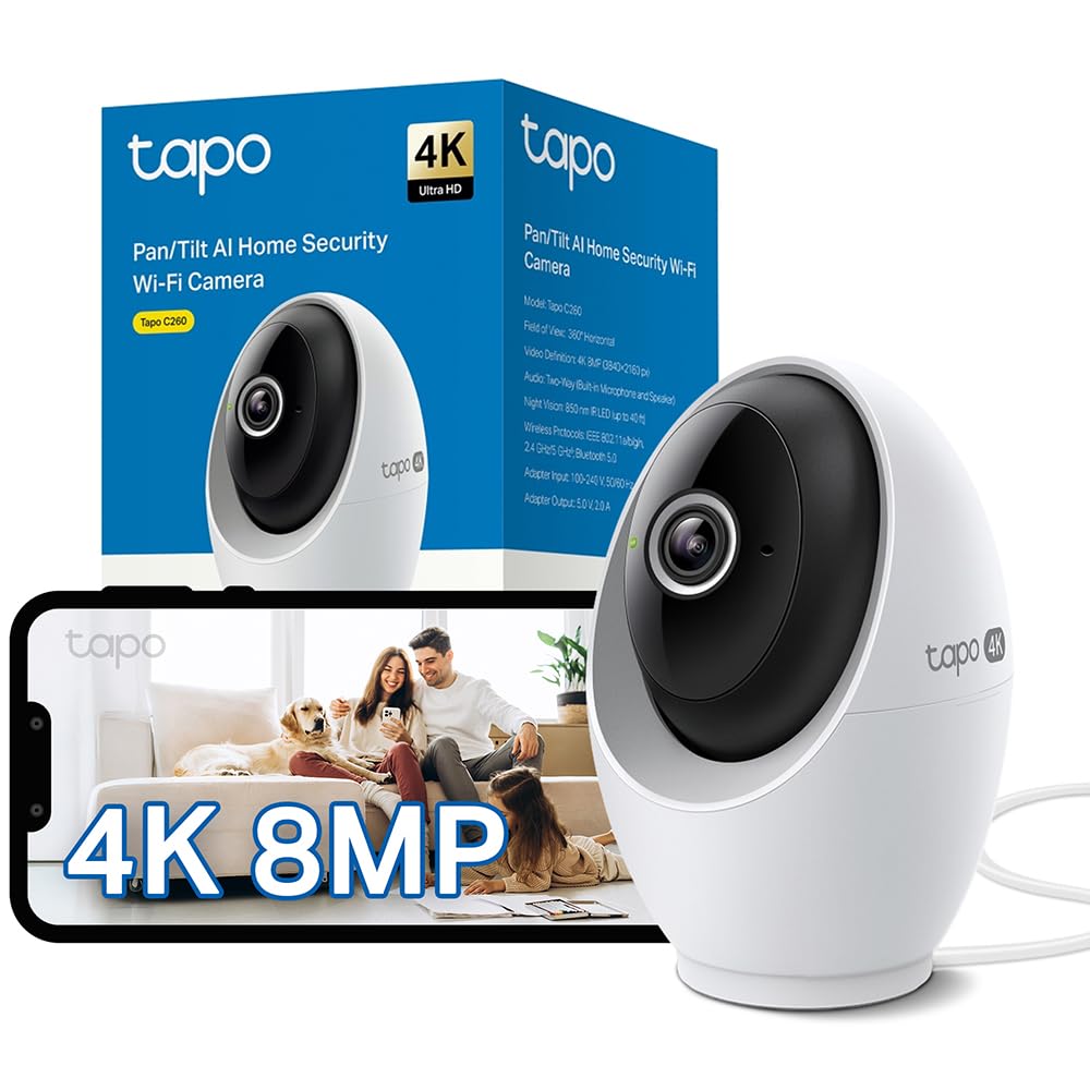 Tapo C260 4K 8MP WiFi Home Security Camera, 18x Digital Zoom, Face