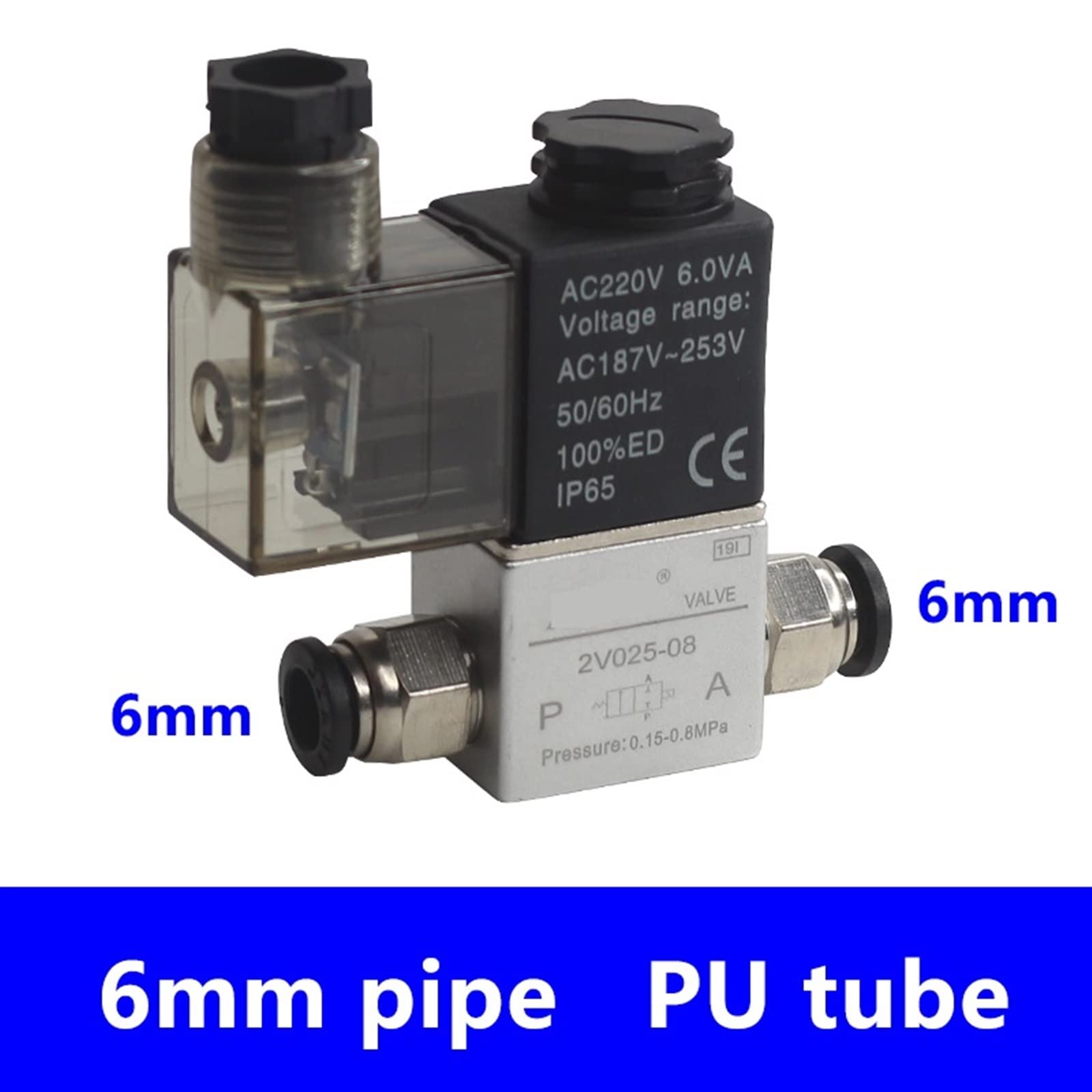 Válvula Solenoide de Aire neumática Tipo 2V025-08 dc12v 24v 220v, 2 Posiciones, 2 Puertos, válvula magnética de Aire Normalmente Cerrada, neumática, 1 Uds.(10mm Hose Pipe,AC220V)