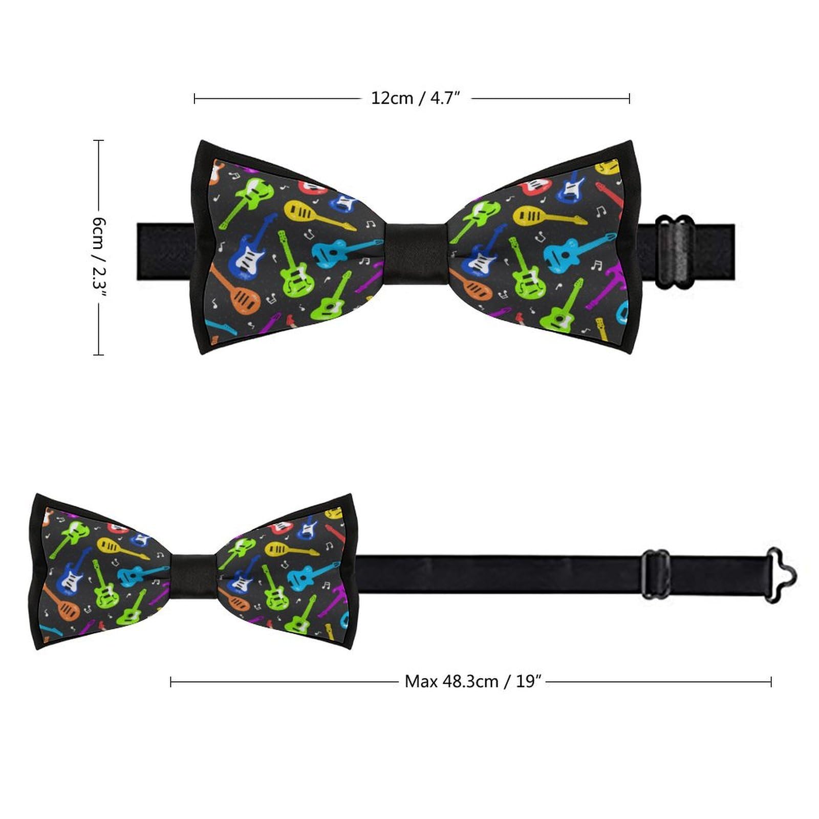 GoasNei Guitar And Musical Notes Pattern Bow Tie for Men Adjustable Necktie Funny Tie Neck Ties for Weddings Party