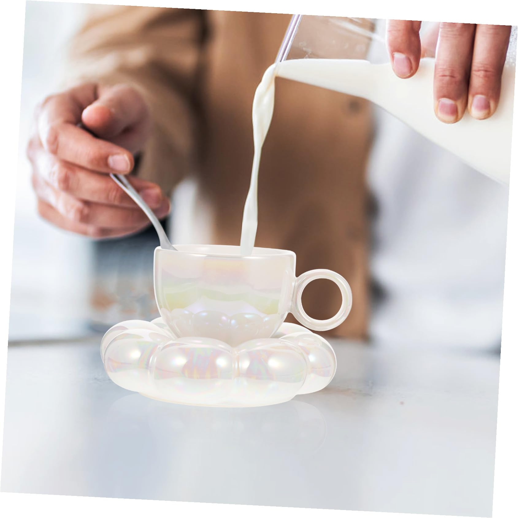 VANZACK Juego de Tazas de Café de Cerámica de 200ml con Platillo, Diseño Delicado y Base Plana, Adecuado para Café y Té en Casa o Obsequio Especial