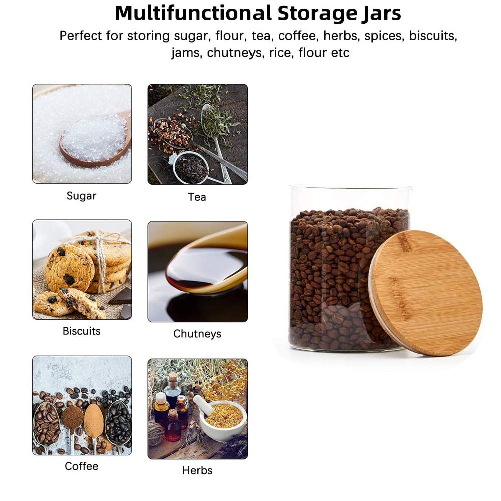 Glass Storage Jars with Bamboo Wood Lids, 750ml /26.4oz Clear Glass Air