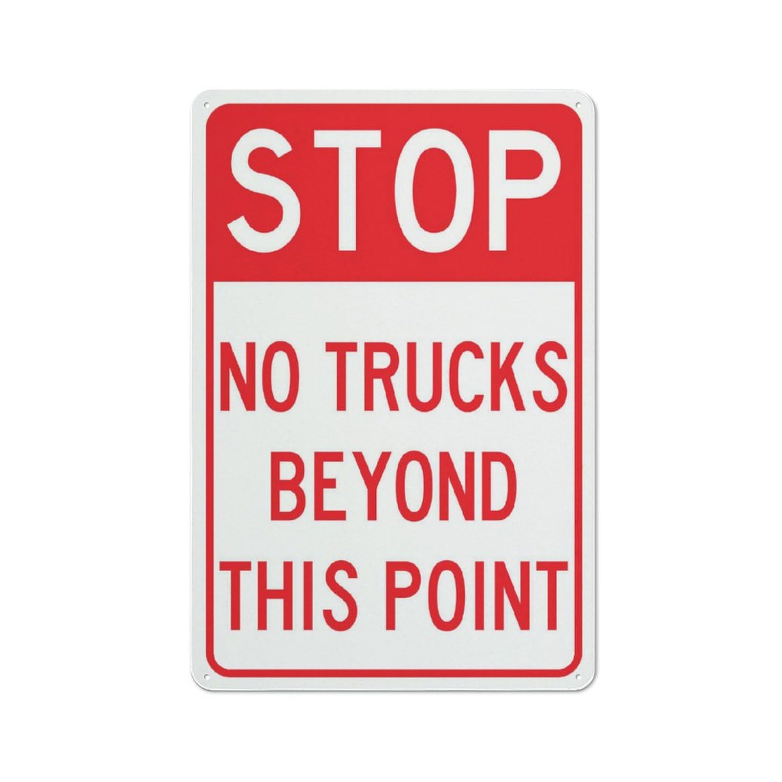 Stop - No Trucks Beyond This Point Warning Tin Sign, 8x12 Inch Wall Decor for Home, Kitchen, Farm, Garden, Garage