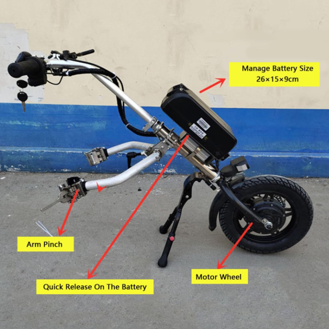 Kit de conversión de accesorios eléctricos para silla de ruedas, luz frontal LED, resistencia de 90 km, ciclo de mano ajustable de 3 velocidades para una mayor movilidad