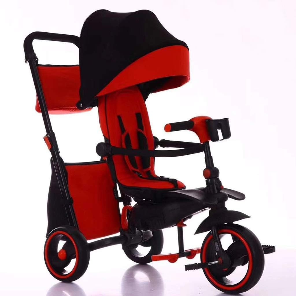 Tricycle Trike Big Kid Foldable Stroller Trike Beginner Red Sunshade 4 In 1 Tricycle 1-6 Years Old Boys Girls Tricycle Birthday Gift