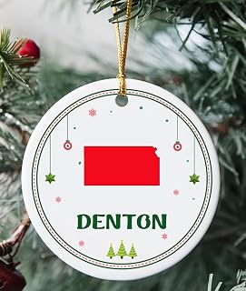 Denton KS Ornament for Christmas Tree Decorations City Travel Souvenir Gifts for Family - Housewarming Gift Denton Kansas Ornament 3 Inch Plastic