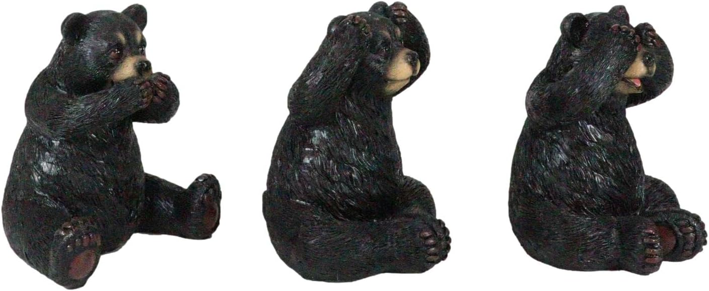 Ebros Gift Rustic Western Forest Wisdom See Hear Speak No Evil Black Bears Figurine Set of 3 Whimsical Decorative Bear Sculptures Animal Collectible