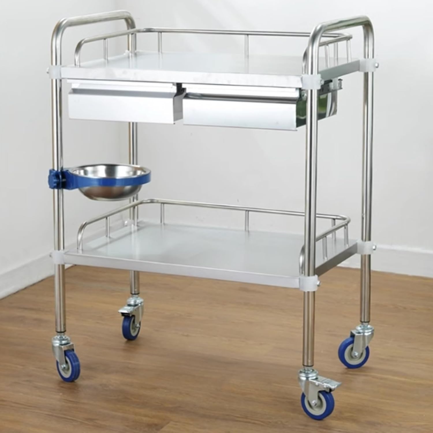 2/3-Layer Lab Medical Cart Stainless Steel Trolley with 2 Drawers Rolling Beauty Utility Trolley Cart Equipment for Lab Hospital Clinics Beauty Salons (2 Layer 66 * 44 * 86cm)