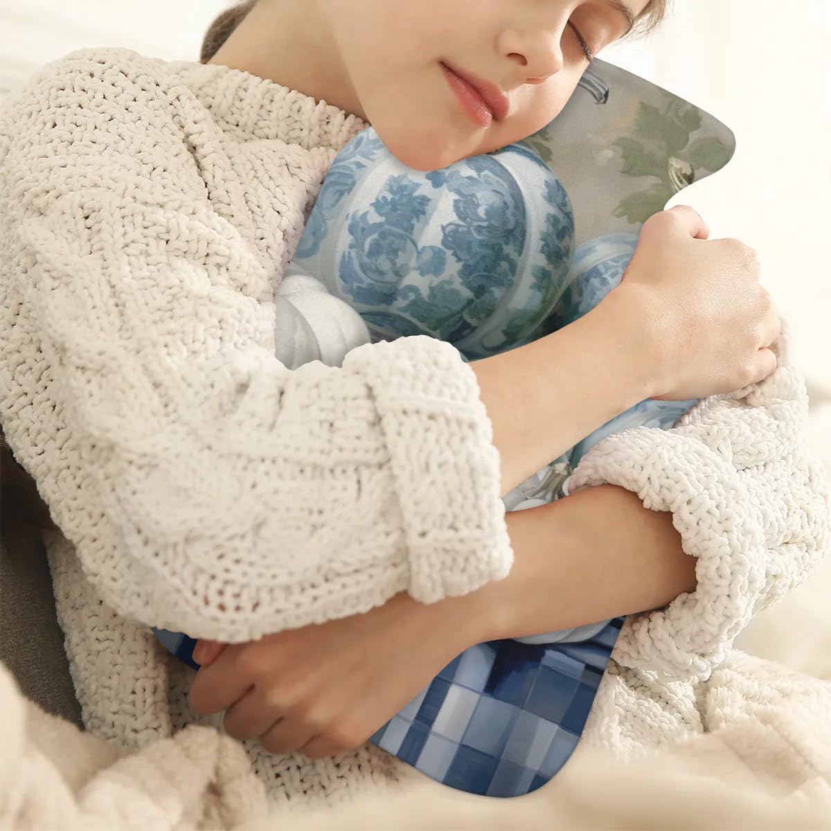 Hot Water Bottle with Soft Cover,2L Colorful Pumpkin Hot Water Bag for Hot and Cold Compress, Hand Feet Warmer, Watercolor Pumpkin Rubber Hot or Cold Water Bottle Halloween Christmas Decorations