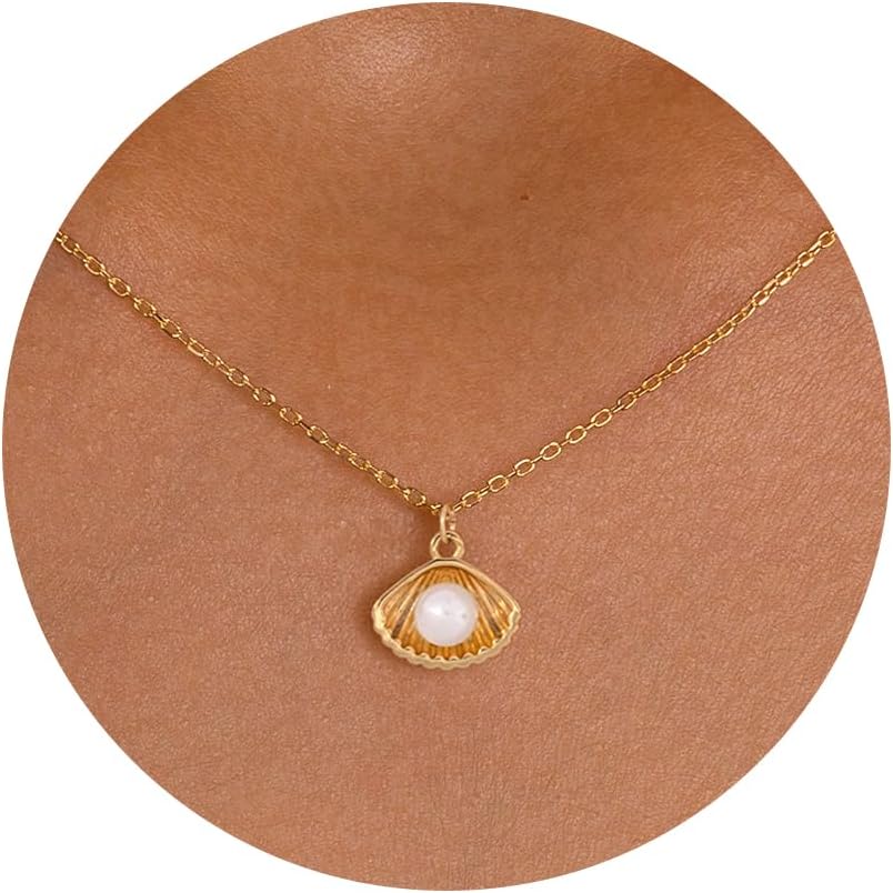 Shell Necklaces for Women - Pearl Shell Necklace 14K Gold Plated Dainty Gold Necklace Jewelry for Women