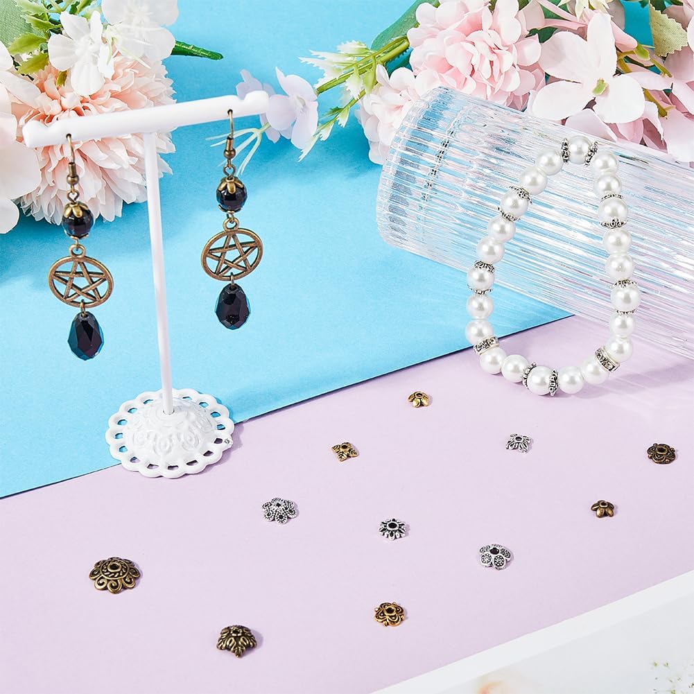 SUNNYCLUE 1 Box 360Pcs 12 Styles Bead Cap Findings Flower Spacer Beads Bulk Tibetan Alloy Floral Metal End Cap Silver Gold Bronze Vintage Spacers for DIY Bracelet Necklace Earrings Jewelry Making - Image 4