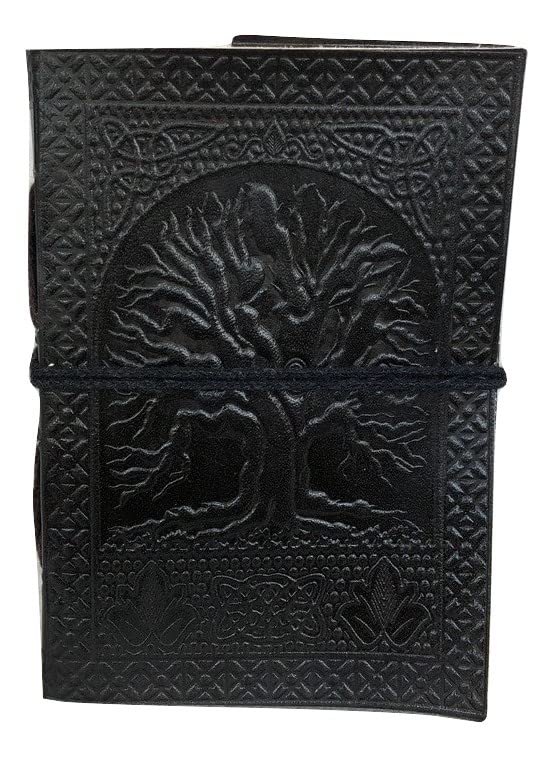 Carnet de notes en cuir gaufré chouette fait main grand format noir 10x7