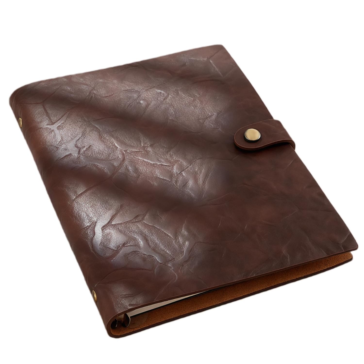 Refillable A5 Leather Binder Notebook, Reusable Leather Journal, Vintage Organizer with 6-Ring Metal Binder, 120 Pages Lined Paper & Pocket, for Writers Business Work Study College and Daily, Coffee