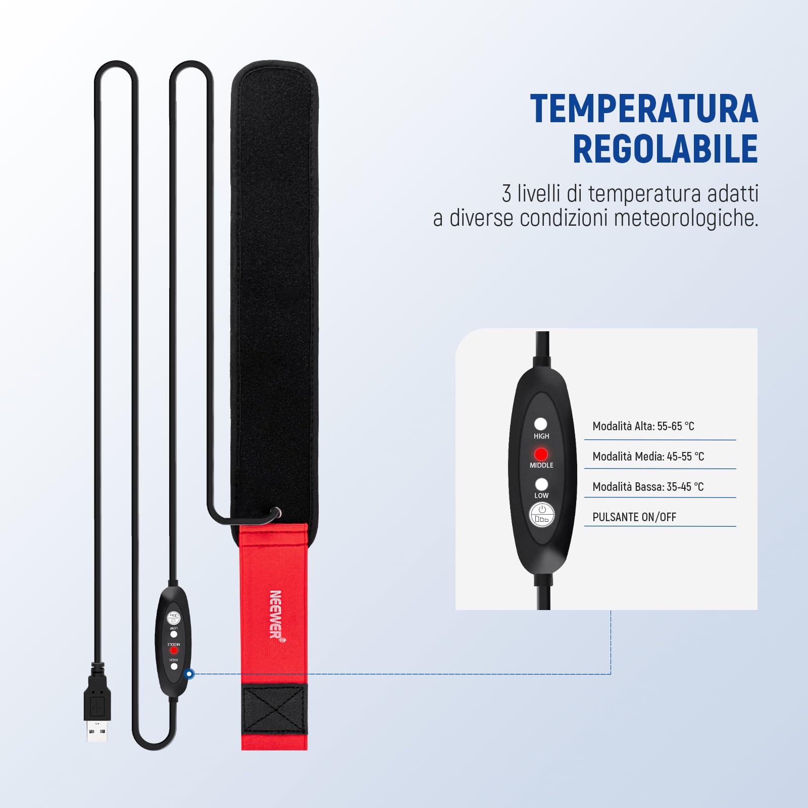 NEEWER Riscaldatore Obiettivo USB da 16"/400mm con 3 Impostazioni Temperatura, Striscia Riscaldante Anticondensa Antinebbia per Fotocamera DSLR Mirrorless Telescopi Binocoli Astrofotografia, HW-17B