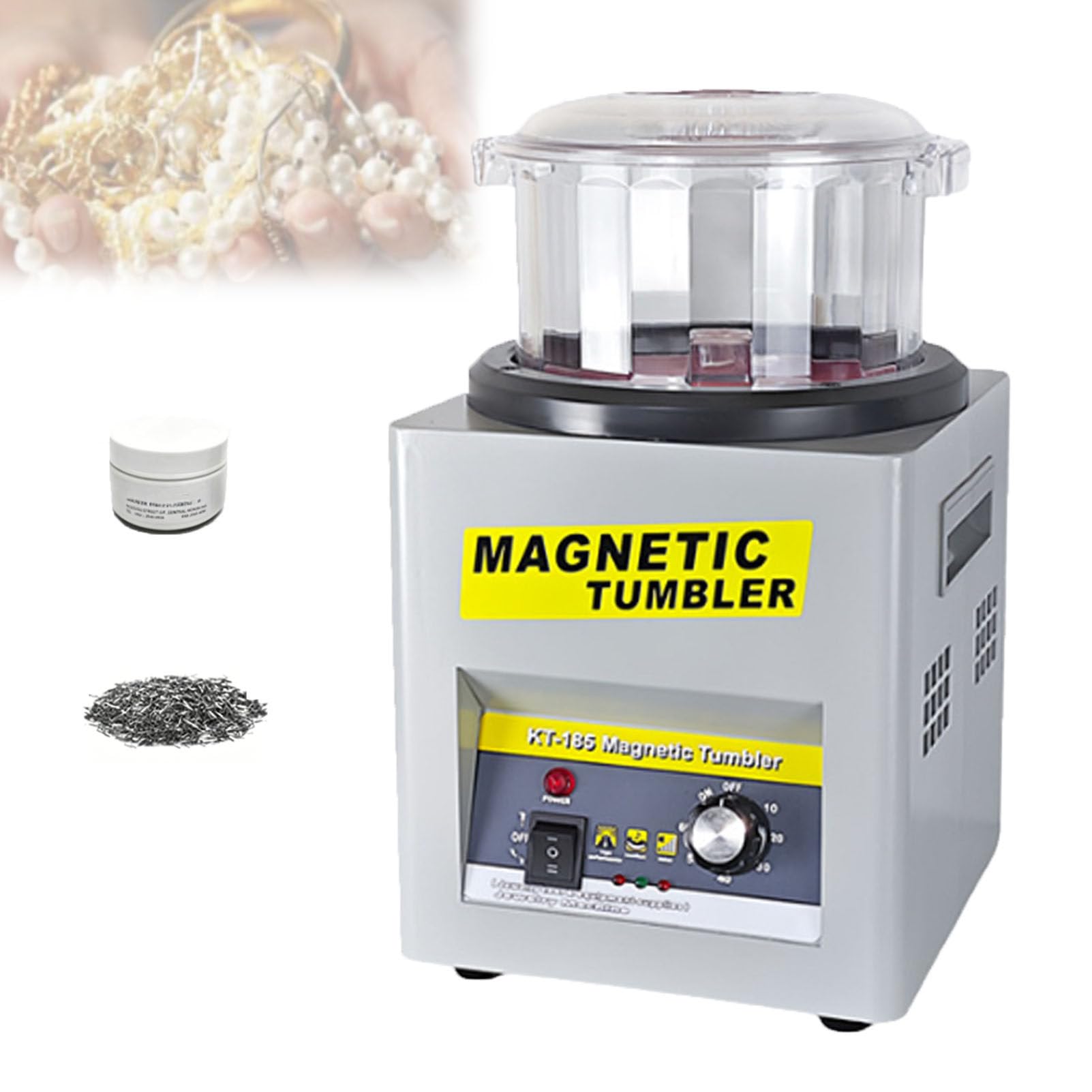 Zowdrix 180mm Magnetic Tumbler Polishing Machine, 2000 RPM Jewelry Finisher with Automatic Forward Reverse Rotation, 1–60 Minute Timing Control for Jewelry Polishing