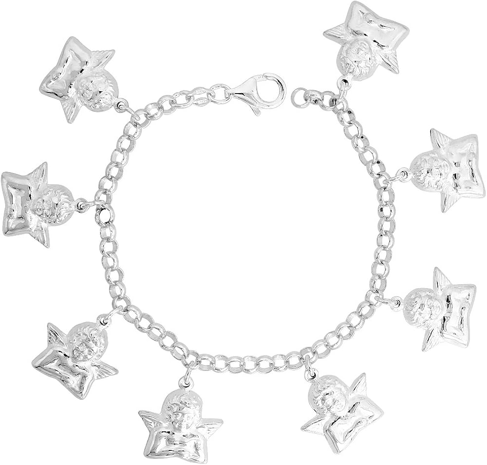 Sterling Silver Guardian Angel Bracelet for Women 3/4 inch