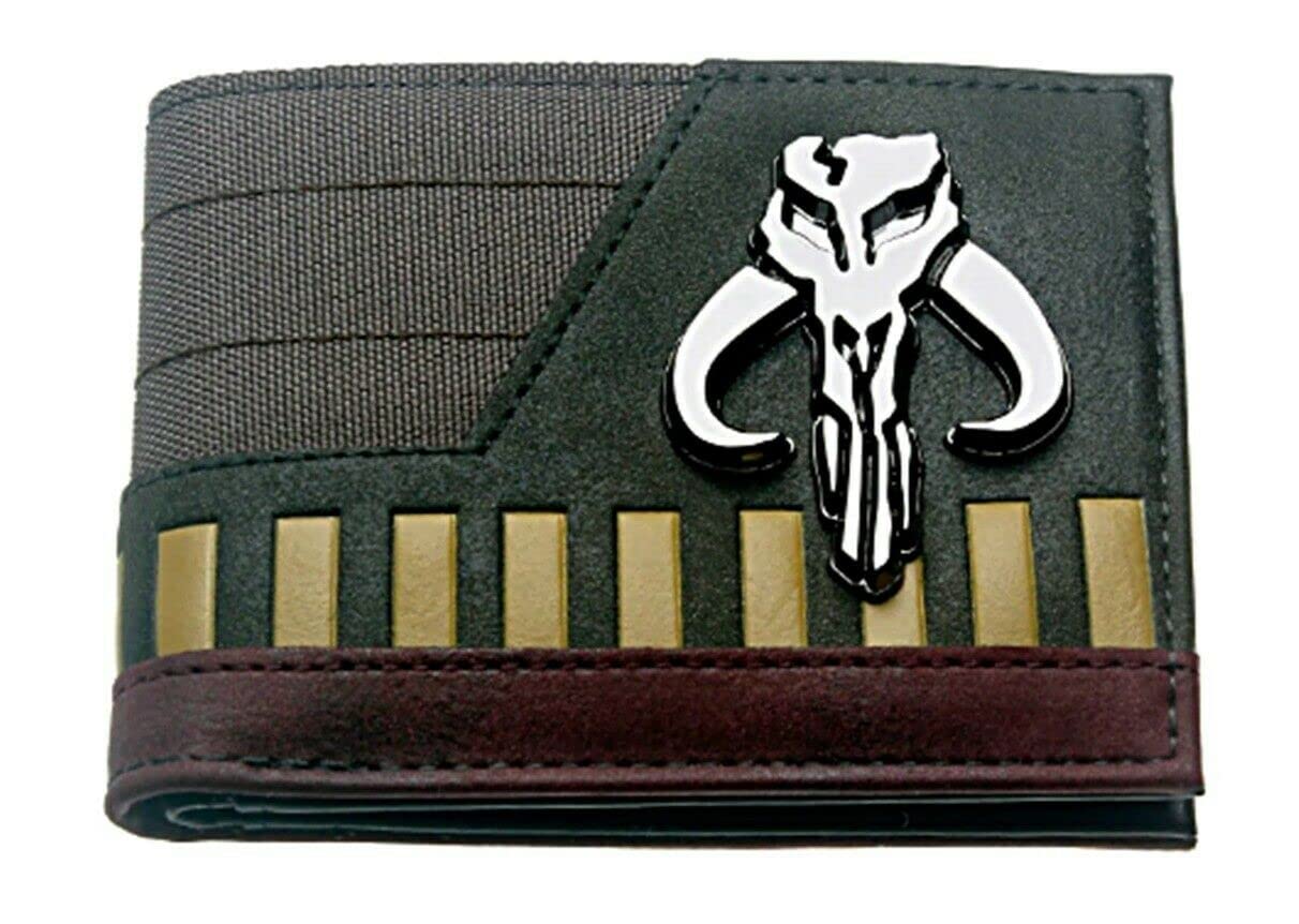 Star WarsBounty Hunter Boba Fett Family Metal Logo Leather Bi Fold Wallet, Multicoloured, osfm, Classic