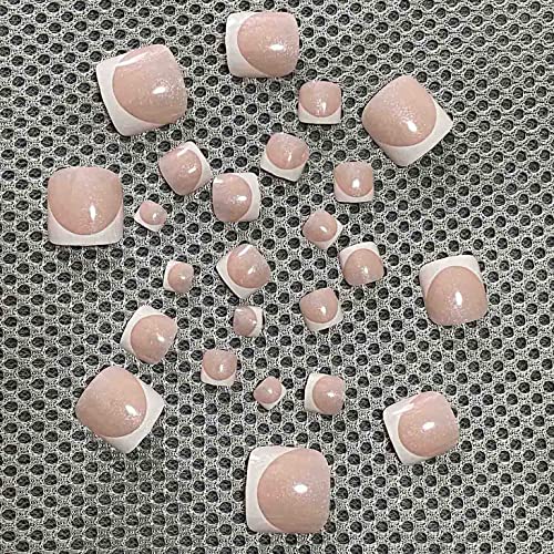 Clataly 24pcs Square Crystal Flowers Fake Toenails Glossy Press on Toe Nails Short Acrylic False Toes Nails Artificial Toenail for Women Girls (C) - Image 4