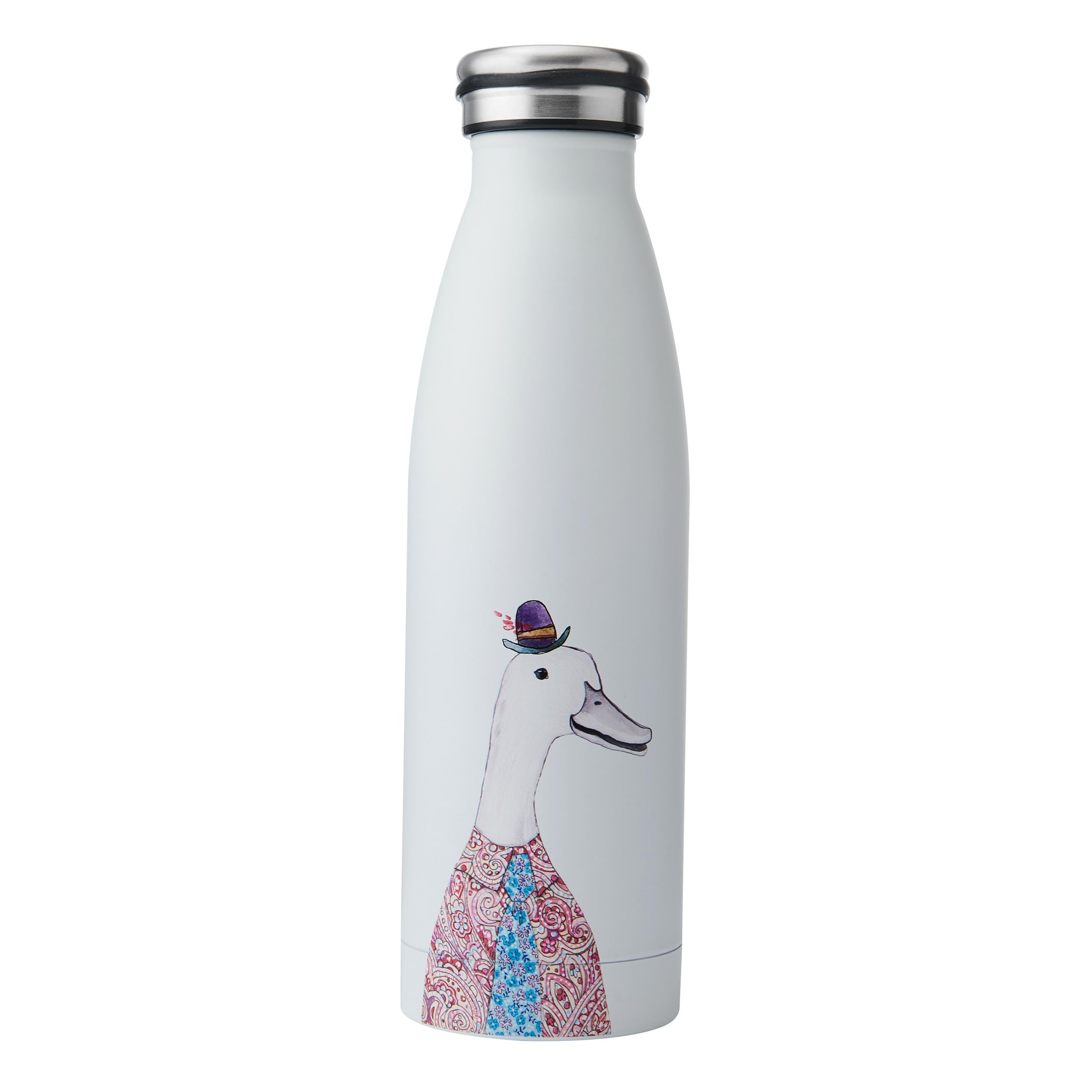 Mikasa Tipperleyhill Stainless Steel Insulated Water Bottle On-The-Go Double-Walled Hydration Bottle Keeps Drinks Hot for 12 Hrs and Cold for 18 Hrs Quirky Duck Illustration Handwash Only, 500ml